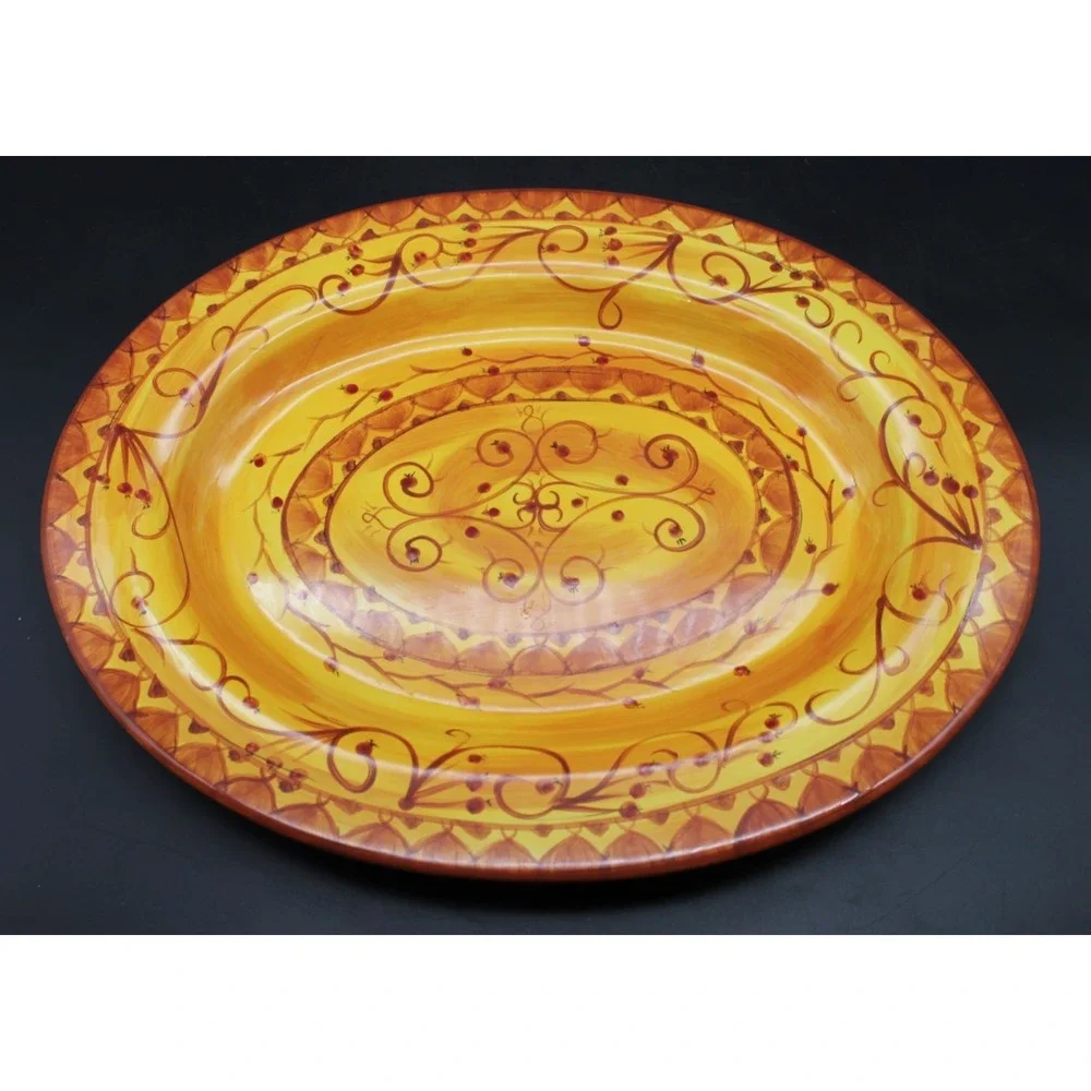 Pier 1 Karistan Hand Painted Earthenware Ceramic Serving Platter 16 in x 13 in